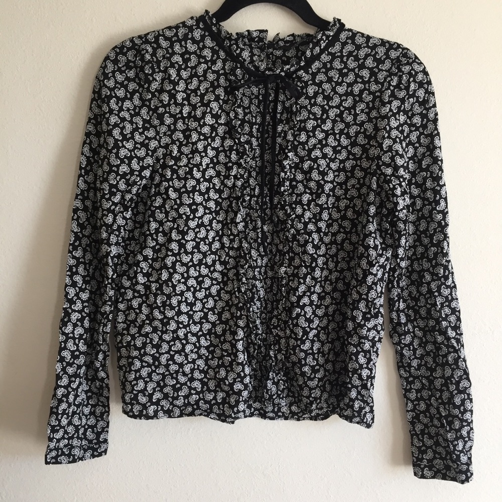 Zara black paisley long sleeve blouse